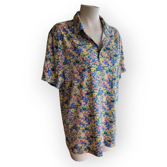 J.Crew Coolmax Performance Polo Shirt Yellow Barley Flower Mens Size L UPF 50 - Picture 2 of 15